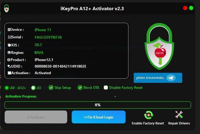 iKeyPro A12 Activator XR - 17 Pro Max / iPad All And iOS 18.7.1-26.1 Supported